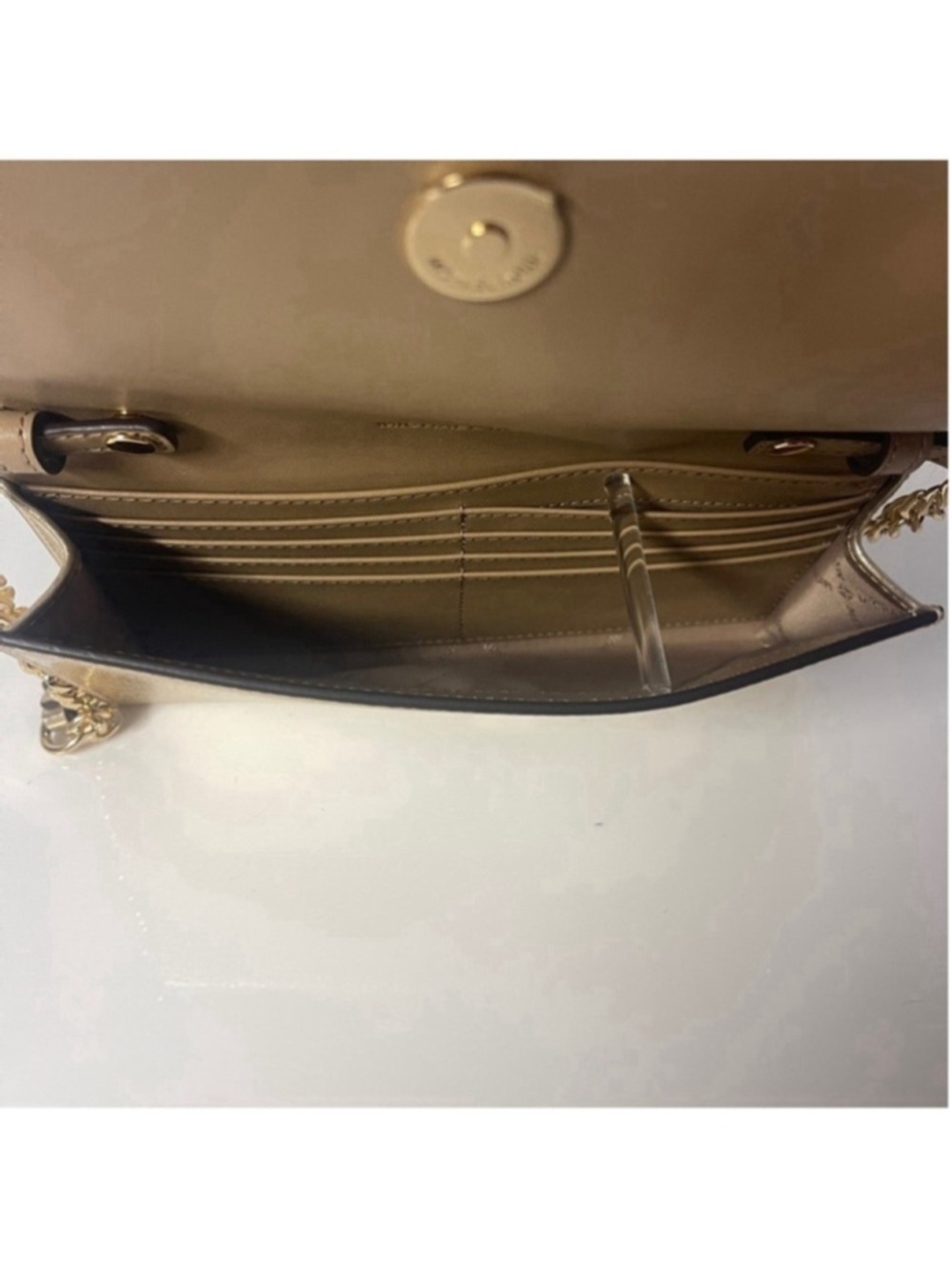 Michael Kors Carson Pebble Leather Wallet On A Chain Crossbody Gold - Picture 5 of 6